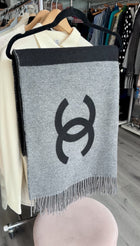 Chanel Charcoal Grey and Black Spellout Logo CC Pillow and Throw Blanket Set