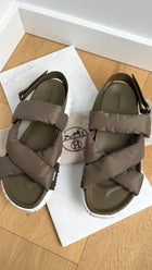 Hermes Khaki Green Nylon and Leather H Electric Sandal - 45