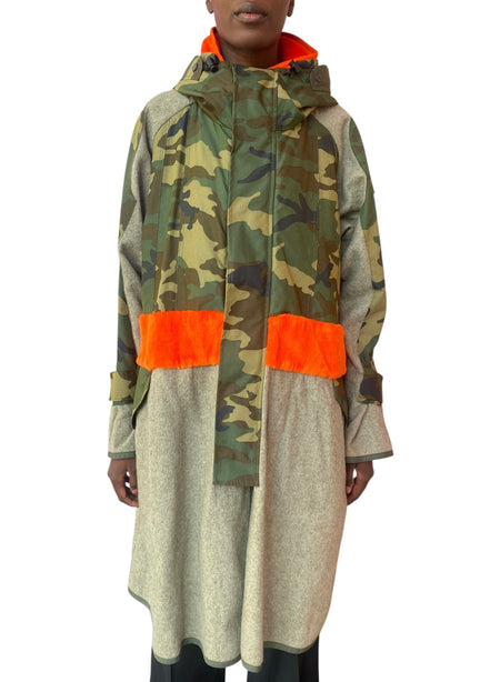 Junya Watanabe Camo & Orange Fleece Panelled Canvas Coat - XS