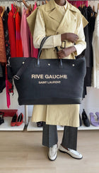 Saint Laurent Rive Gauche Black Raffia Large Overnight Travel Bag