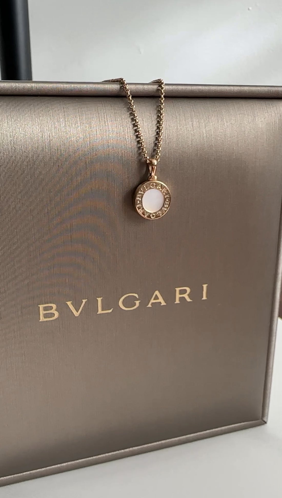 Bvlgari Bvlgari Mini 18k Rose Gold Mother Of Pearl Pendant Necklace