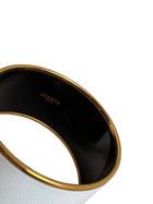 Hermes White Chevron Enamel Extra Wide Bangle Bracelet GHW