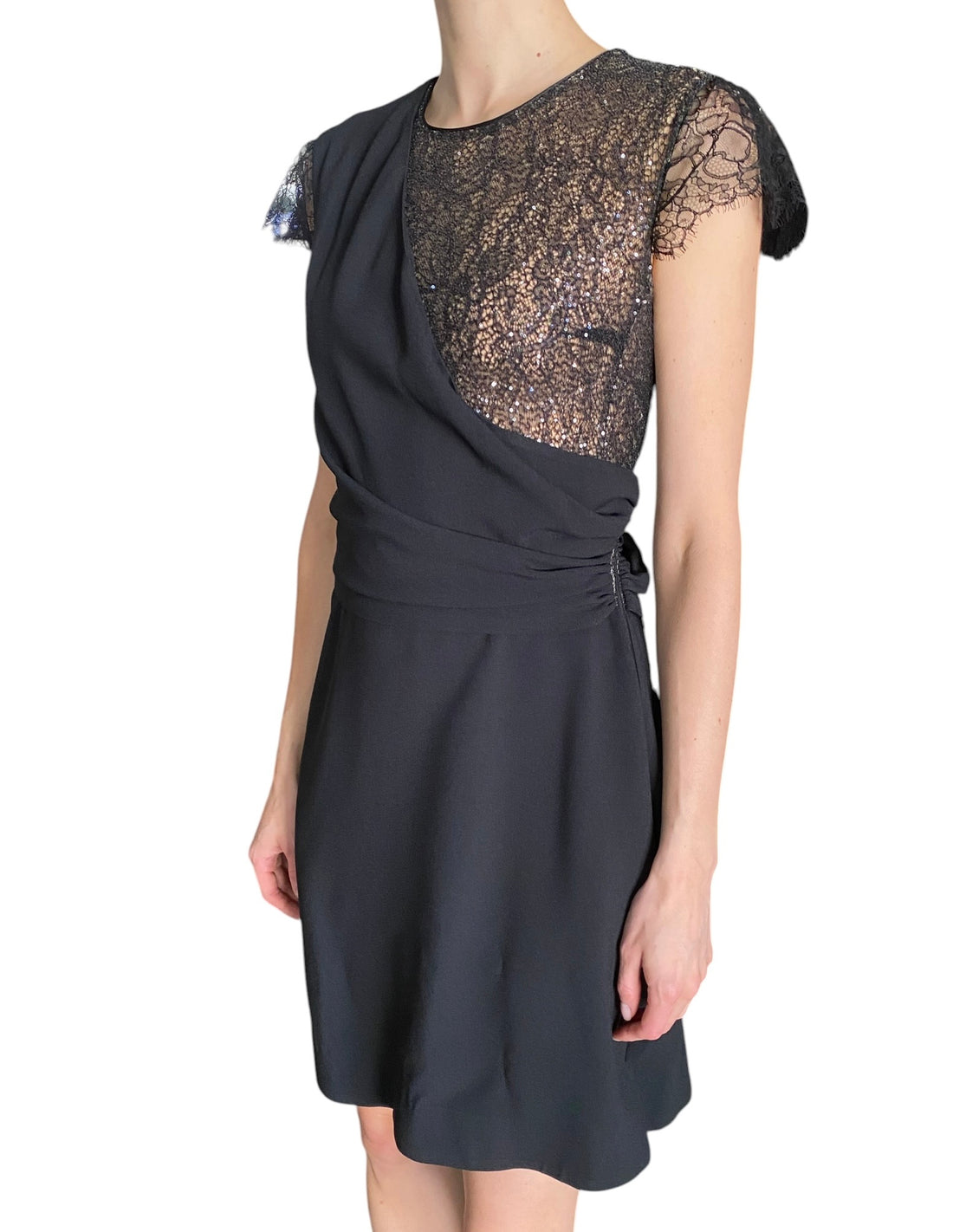 Giambattista Valli Black Sequinned Lace Trim Crepe Cocktail Dress - IT 44 / M / US 6-8