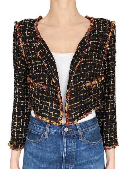 Chanel Cruise 2011 Black & Orange Multicolour Tweed Cropped Cardigan - FR 42 / US 8