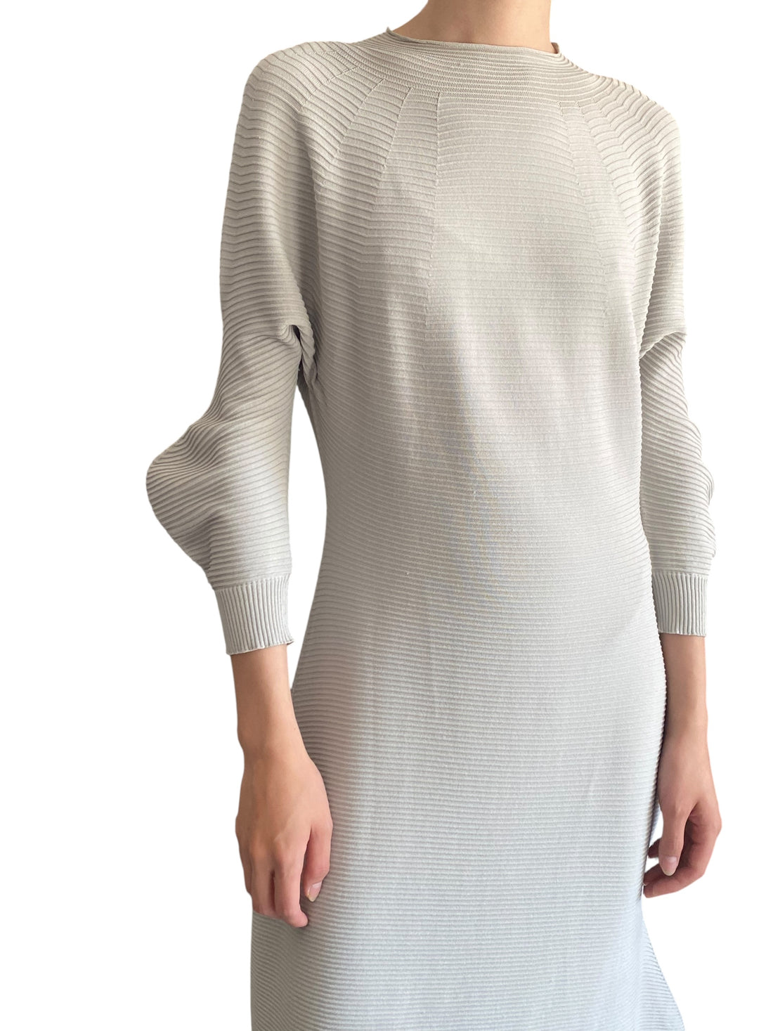 Issey Miyake Grey Knit Ribbed Sweater Maxi Dress - JP 2