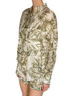 Brunello Cucinelli Green Silk Olive Print Long Sleeve Shirt - S / US 4-6