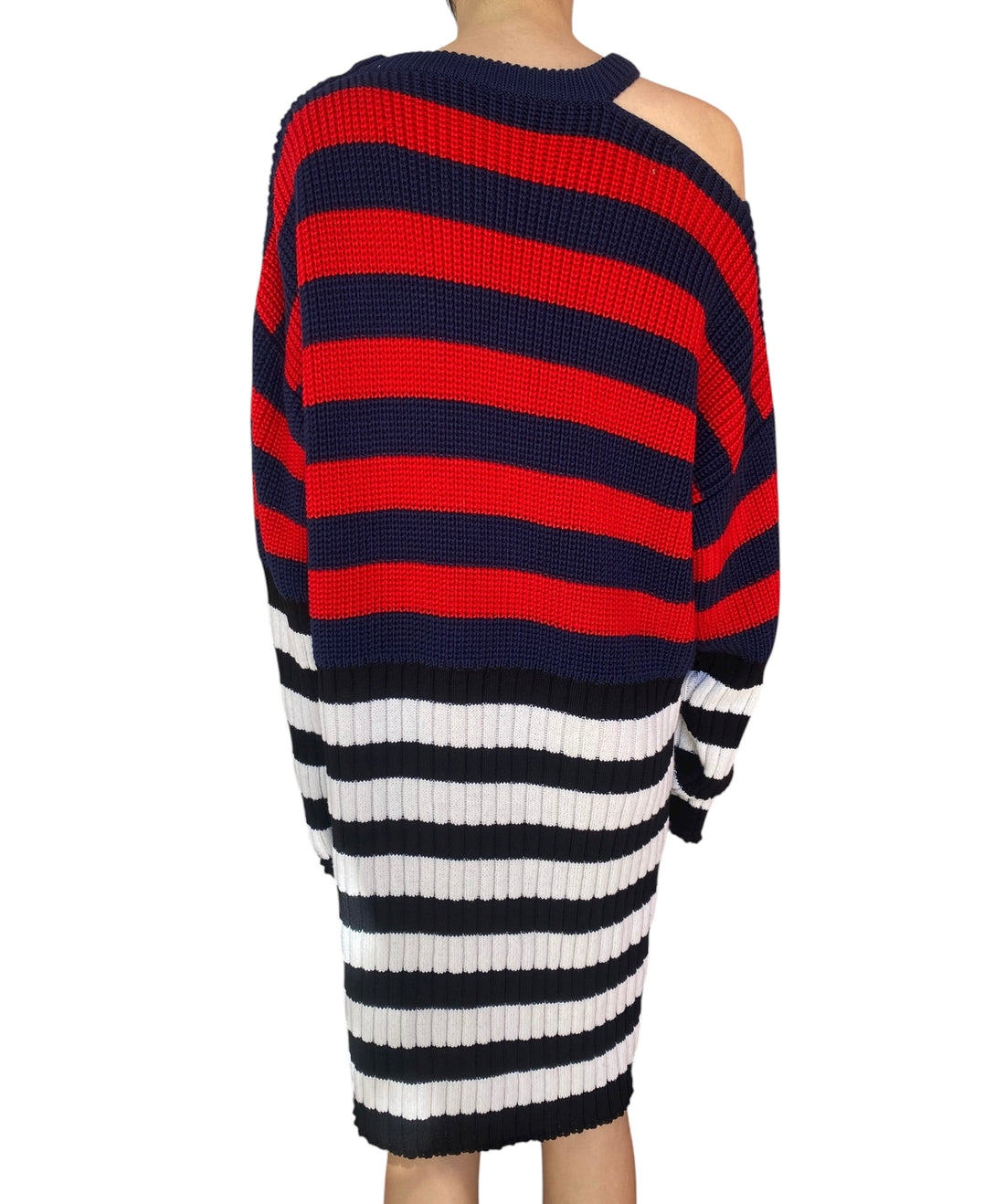 Balmain Red Striped Off-Shoulder Sweater Dress - 38 / US 6