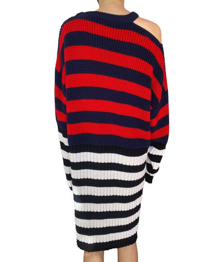 Balmain Red Striped Off-Shoulder Sweater Dress - 38 / US 6