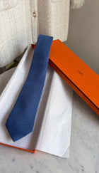 Hermes Blue  Faconnee H Silk Jacquard Logo Tie - 7cm