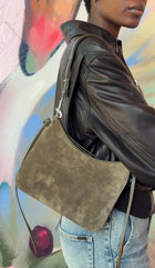 Phoebe Philo Dark Olive Green Small Gig Suede Shoulder Bag
