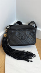 Chanel Vintage Black Quilted Leather Tassel Camera Bag
