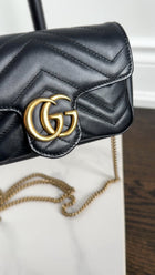 Gucci Black Quilted GG Marmont Mini Chain Shoulder Bag