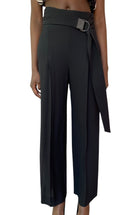 Brunello Cucinelli Black Silk Monili Belted Wide Leg Trouser - IT 38 / US 2