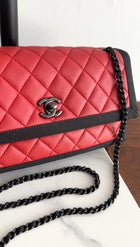 Chanel Red Quilted Leather Grosgrain Trim Chain Flap Bag