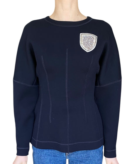 Christian Dior Navy Wool Crest Embellished Peplum Top - FR 34 / US 2