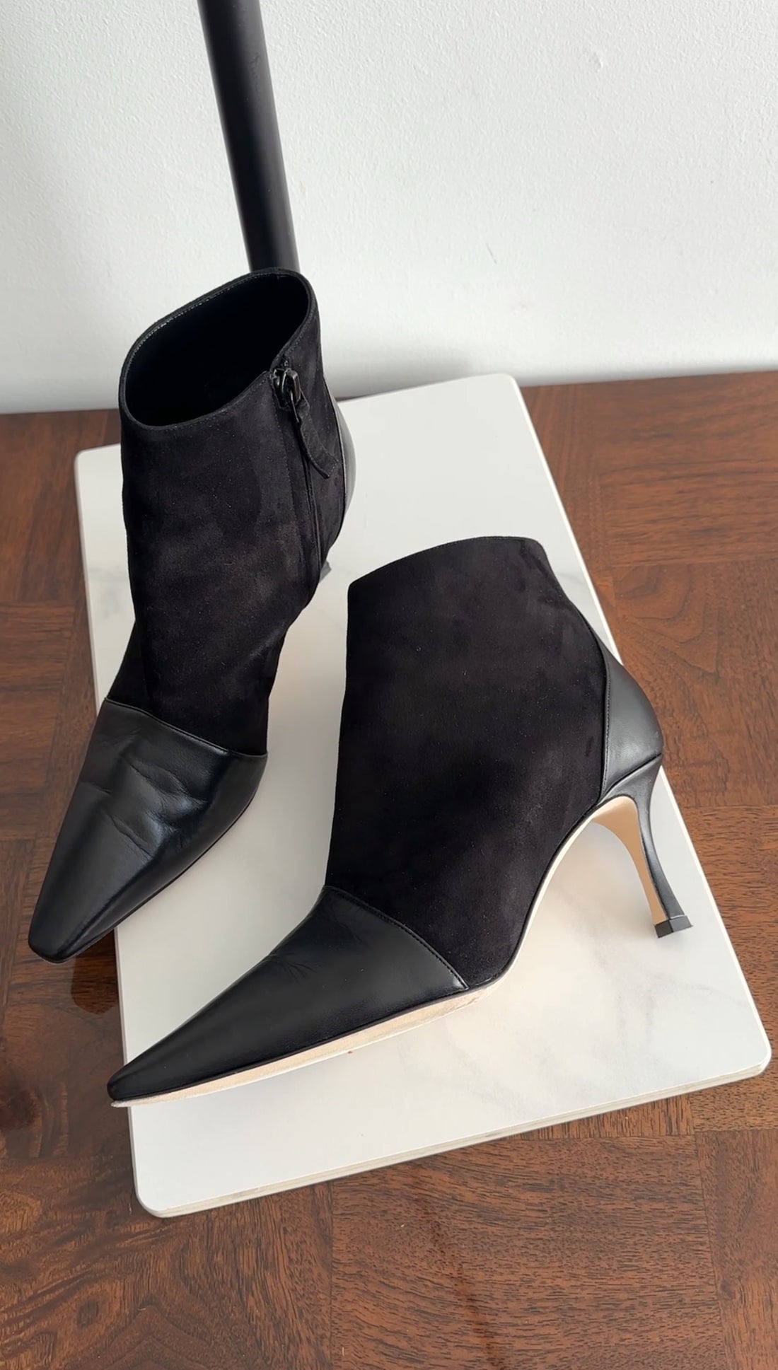 Manolo Blahnik Black Suede Leather Cap Toe Ankle Boots - 37.5 / 7