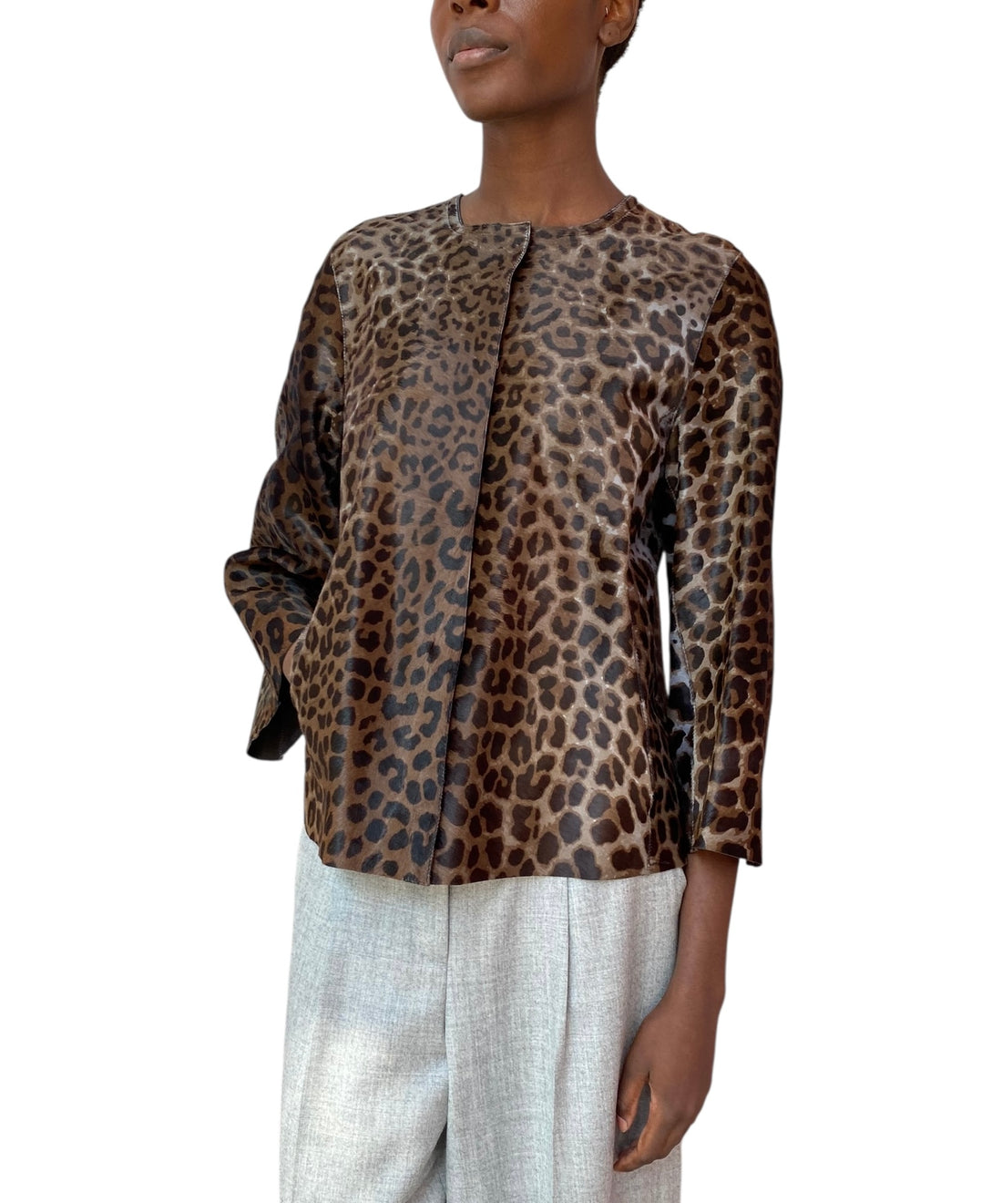 Giorgio Armani Brown Leopard Print Cowhide Jacket - 42 / US 6