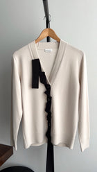 Dries Van Noten Ivory Cardigan with Black Grosgrain Ribbon Trim - XS / S