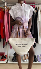 Saint Laurent Rive Gauche Canvas and Tan Leather Triangle Tote Bag
