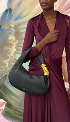 Schiaparelli Black Grained Leather Gold Accent Souffle Baguette Bag