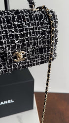 Chanel 24P Black and White Fantasy Tweed Mini Top Handle Chain Bag