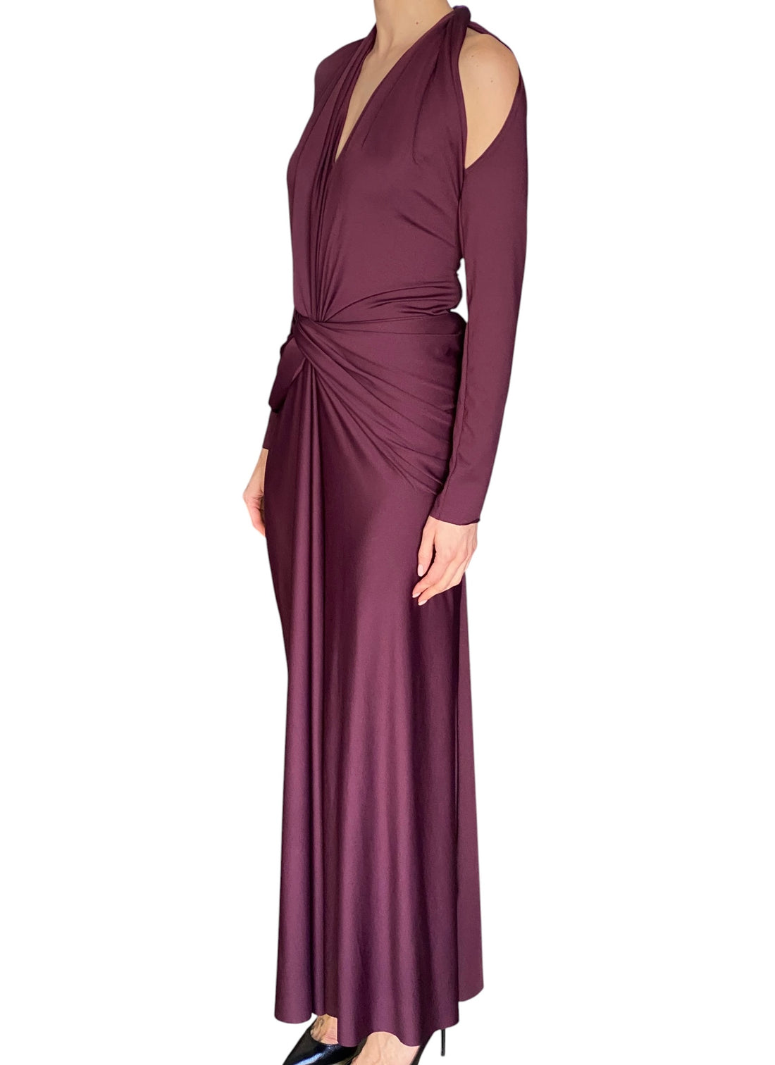 Victoria Beckham Plum Twist Gathered Cutout Plunge Gown - IT 42/ US 6