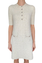 Chanel 17A Ivory Metallic Houndstooth Tweed Knit Mini Dress - FR 36 / US 2-4