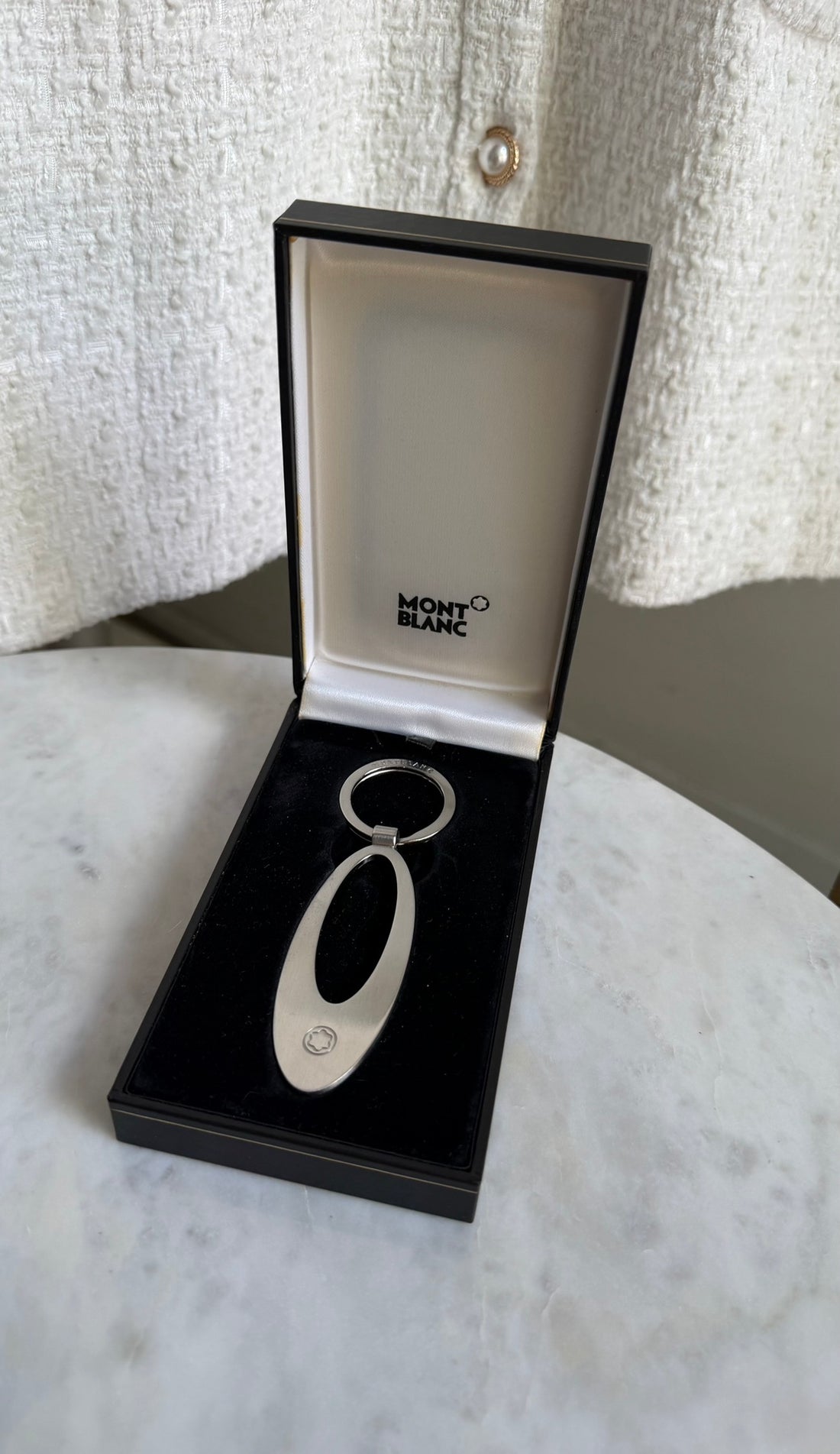 Mont Blanc Brushed Stainless Steel Oval Key Ring Chain