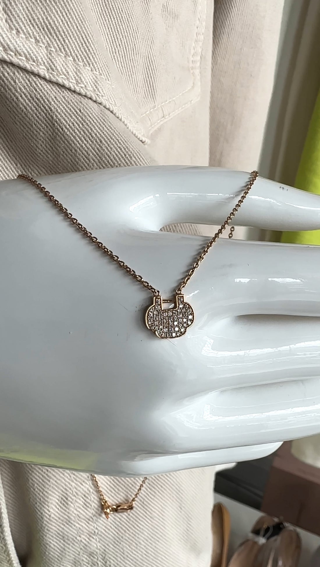 Qeelin 18k Rose Gold White Diamond Petite Yu Yi Necklace