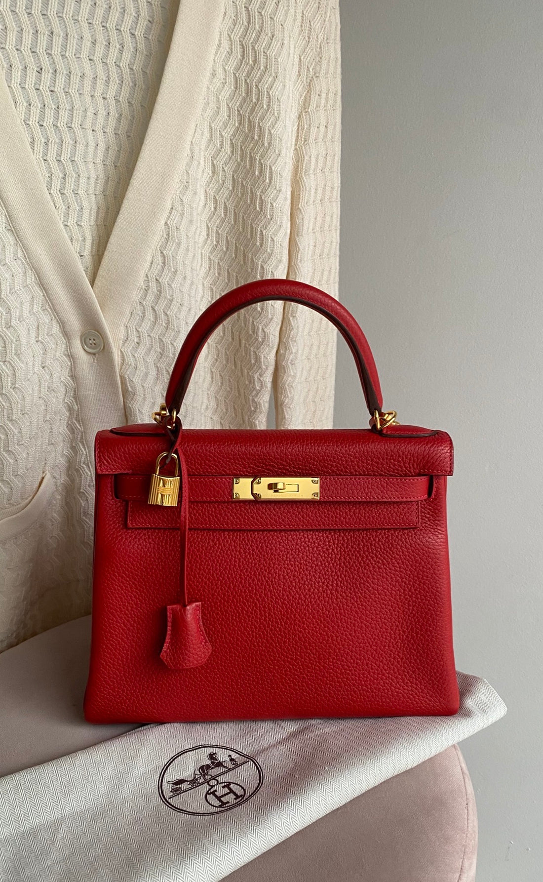 Hermes Red Rouge Casaque Togo Leather Kelly 28 Bag GHW 2022