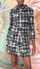 Chanel Black Grey 05A Tweed Wool Camelia Skirt and Coat 2pcs - 38