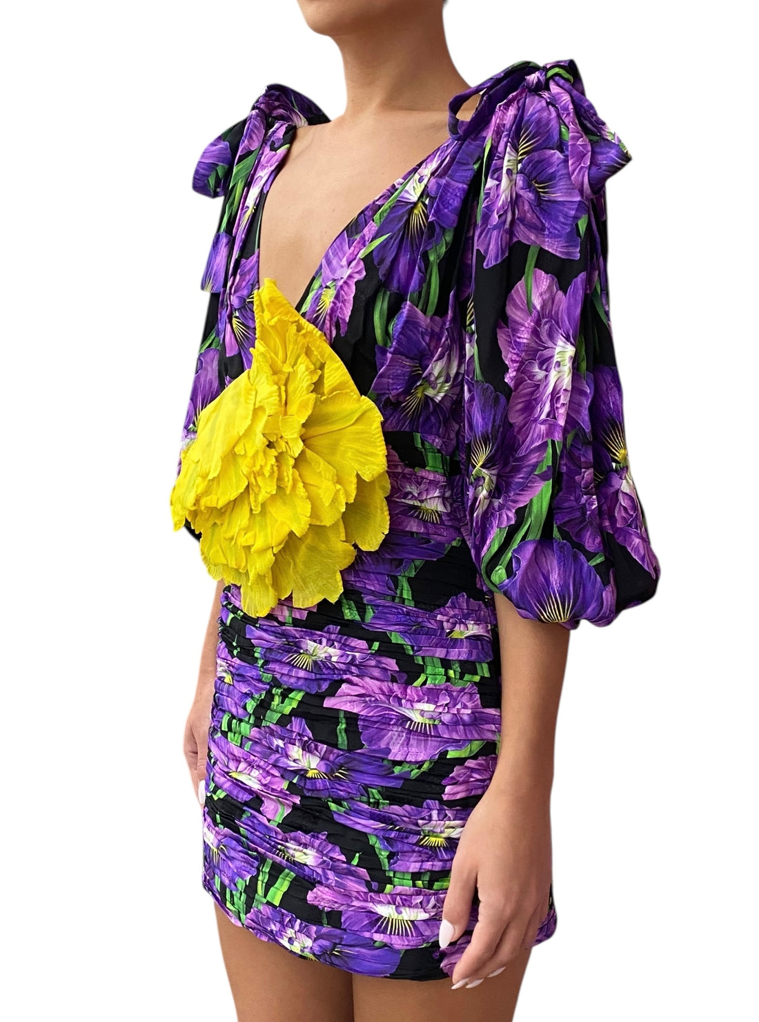 Gucci Purple Silk Poppy Floral Mini Dress - 42 / US 6