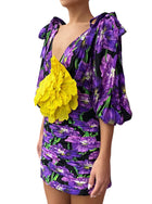 Gucci Purple Silk Poppy Floral Mini Dress - 42 / US 6