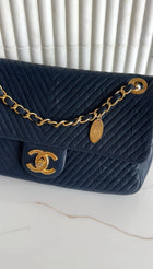 Chanel Surpique Chevron Navy Quilted Leather Medium Flap Bag