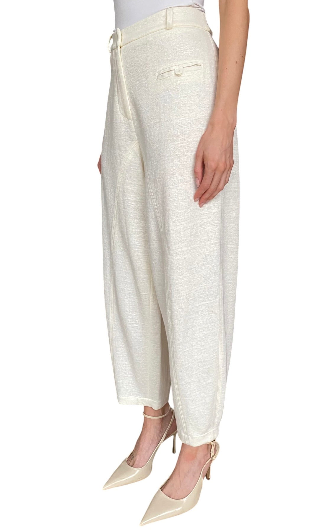 Giorgio Armani Ivory Jersey Knit Relaxed Trousers - IT 44 / US 8