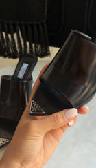 Prada Black Brushed Leather Open High Heel Mules - 37