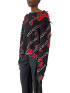 Balenciaga 2021 Black Distressed Logo Pullover Sweater - XL