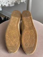 Chanel CC Beige Leather Black Canvas Cap Toe Espadrilles - 36