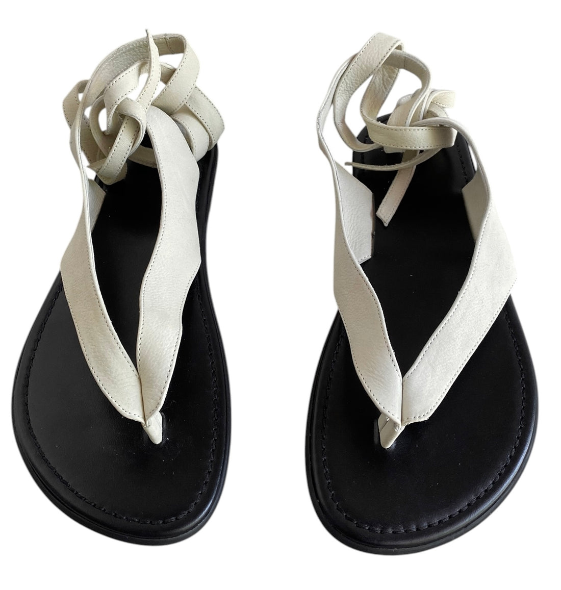 The Row Cream Ivory Nubuck Ankle Tie Beach Sandals - 37