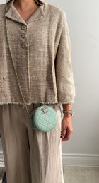 Chanel Mint Green Quilted Leather CC Strass Mini Round Clutch Bag