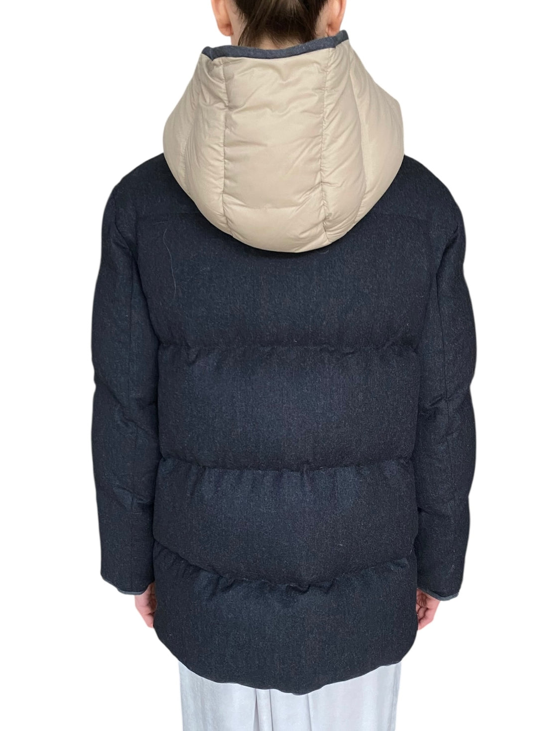 Brunello Cucinelli Dark Grey Wool Hooded Down Jacket - IT 40 / US 4-6