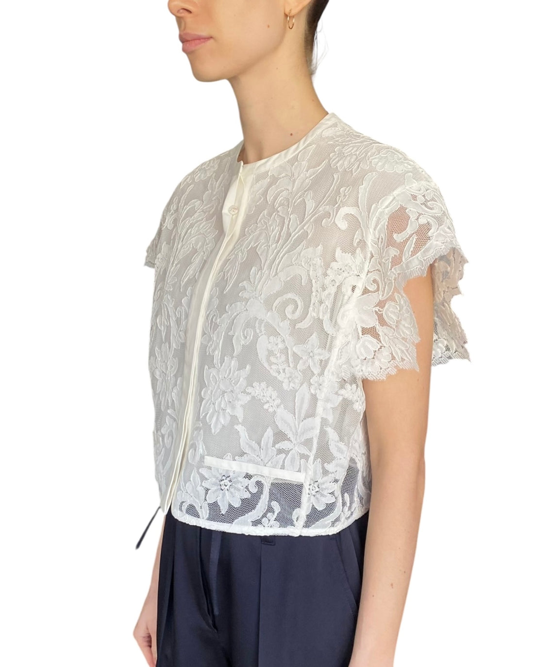 Giambattista Valli White Lace Short Sleeve Blouse - IT 44/ US 8