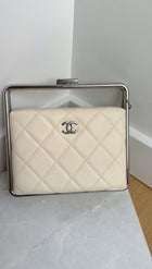 Chanel Cream Quilted Leather Metal Bar Frame Box Bag