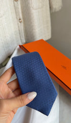 Hermes Blue  Faconnee H Silk Jacquard Logo Tie - 7cm