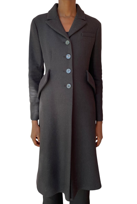 Christian Dior Black Wool Corset Long Coat - FR 40 / US 8