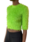 Gucci Green Faux Fur Cropped Knit Sweater - XS