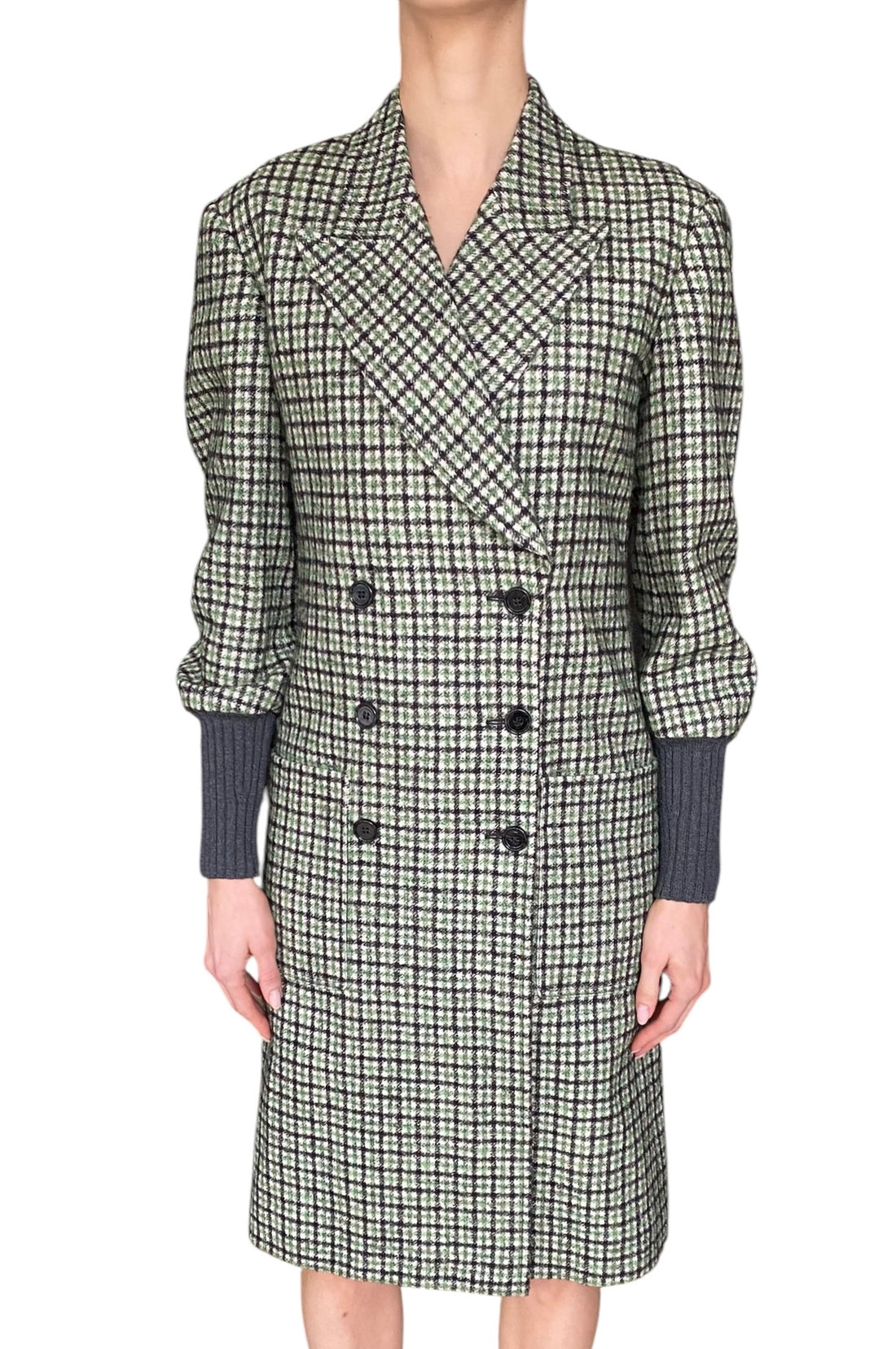 Chloe Green Wool Checked Double-Breasted Coat - F34 / US 2-4