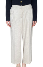 Iris Von Arnim Oatmeal Beige Wool Pleated Wide Leg Trousers  - 36