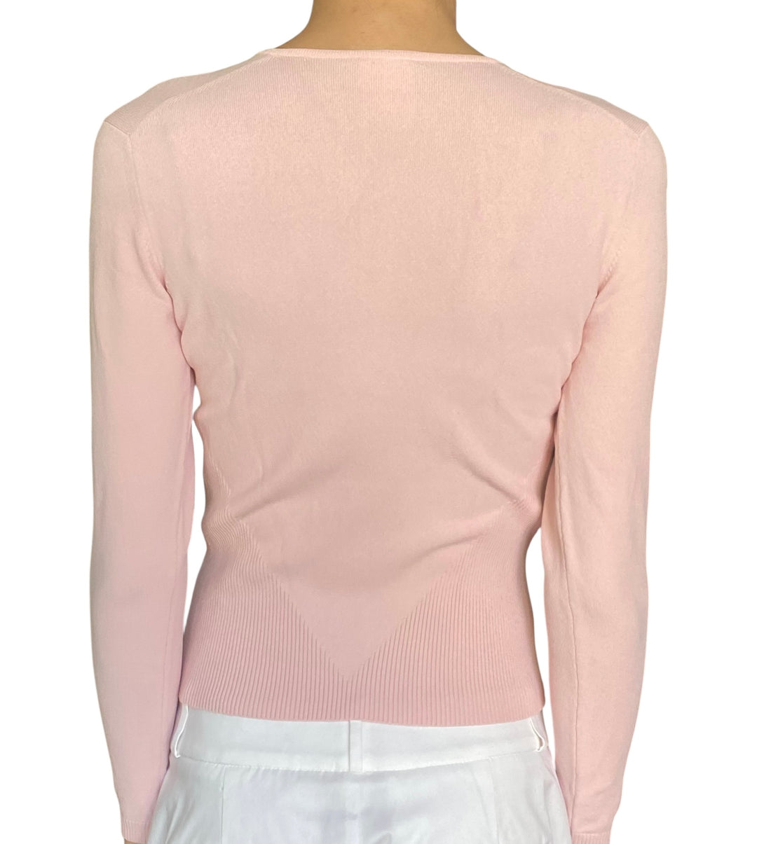 Chanel Pink SS 2005 V-Neck Long Sleeve Logo Top - FR40 / US 6-8