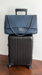 Chanel Navy Blue Chevron Quilted XXL Travel Flap Bag